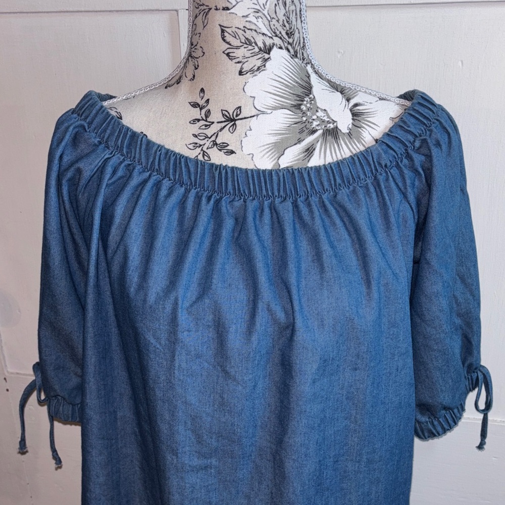 Mind Code Denim Blue Off Shoulder Mini Dress - image 7